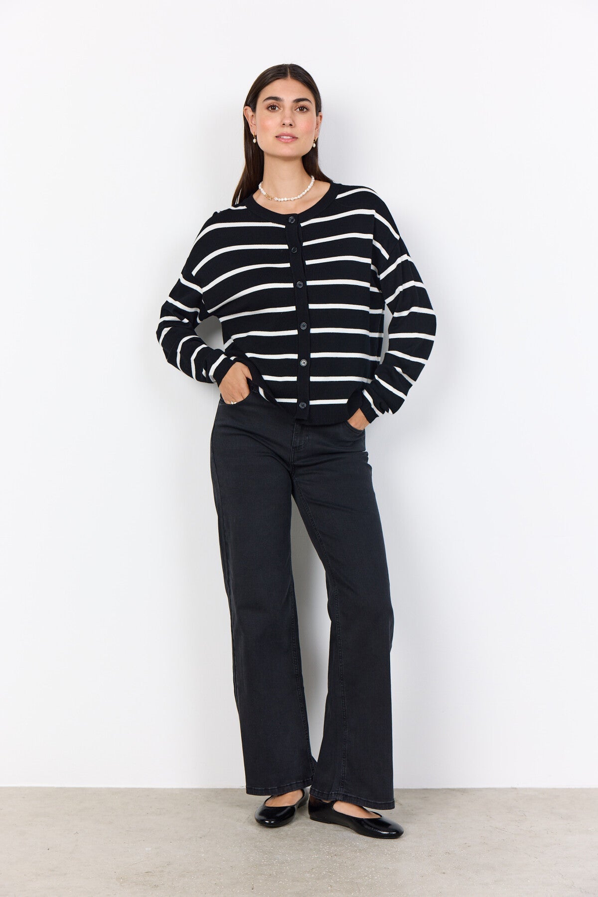 SC-DOLLIE STRIPE 795 Cardigan Svart