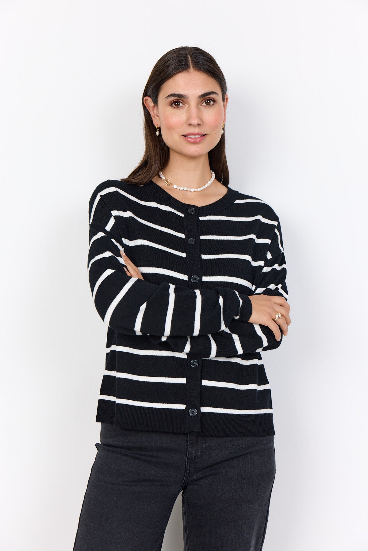 SC-DOLLIE STRIPE 795 Cardigan Svart