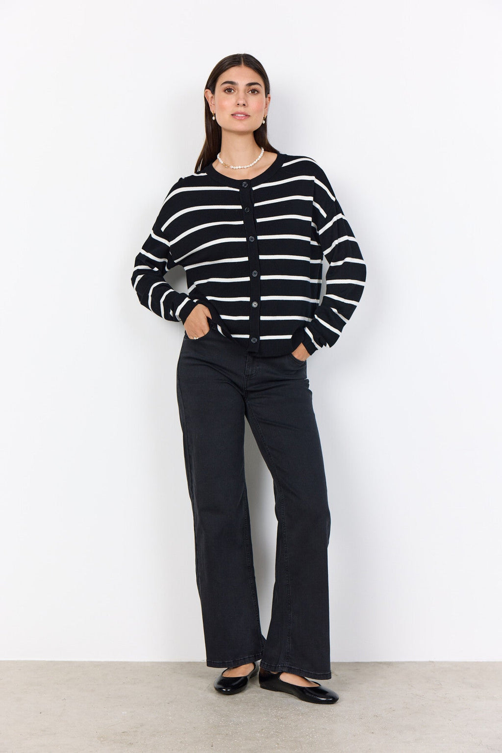 SC-DOLLIE STRIPE 795 Cardigan Svart