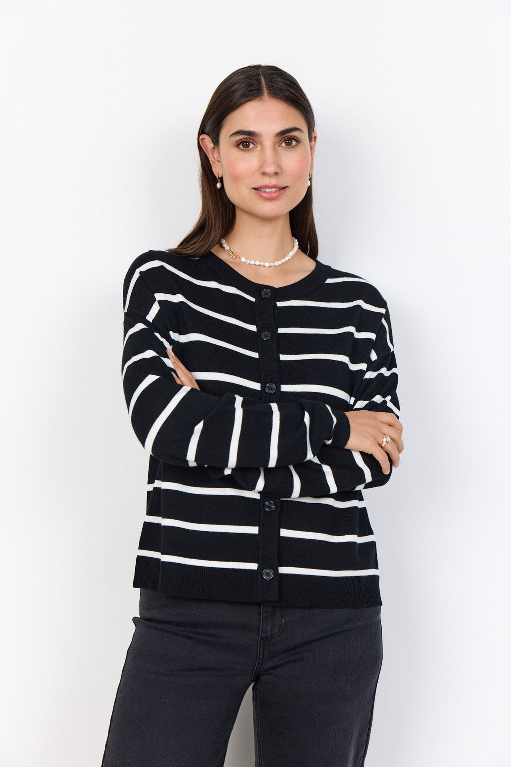 SC-DOLLIE STRIPE 795 Cardigan Svart